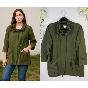 Coldwater Creek Green Casual Outdoor Jacket Medium Drawstring Pockets Fall Boho
